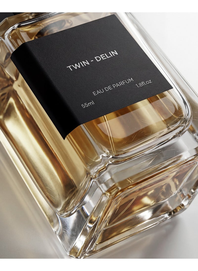 توين عطر ديلين أو دو بارفان 55 مل، عطر زهري فاكهي أنيق، عطر للجنسين يدوم طويلاً، يتميز بنفحات الليتشي والبرغموت والورد وزنبق الوادي والفانيليا والمسك وخشب الكشمير - Image 2
